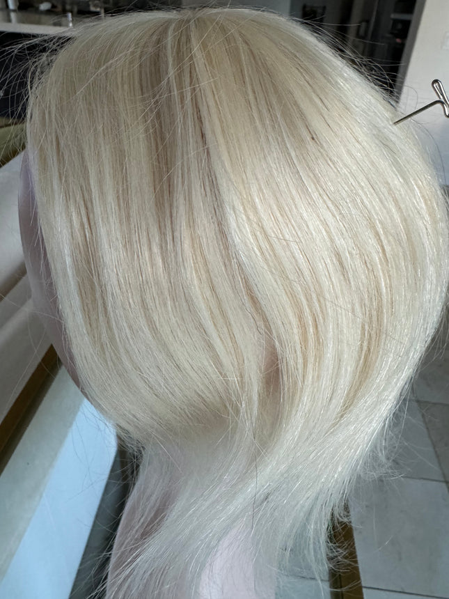 Tillstyle top hair piece remy hair white blonde ice blonde clip in hair toppers for thinning crown