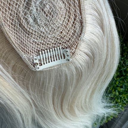 Tillstyle top hair piece remy hair white blonde ice blonde clip in hair toppers for thinning crown