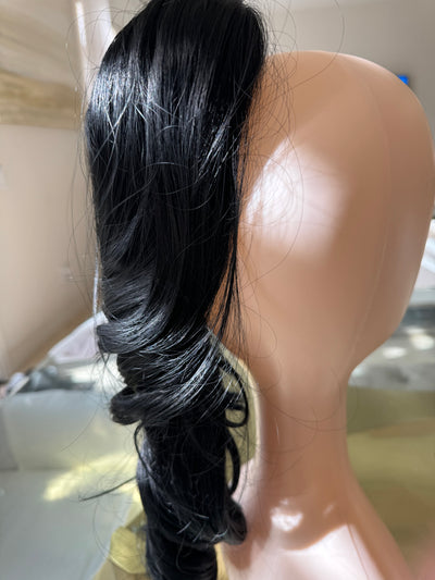 Tillstyle  black clip in ponytail clip in pony tail real hair like synthetic  premium fibre