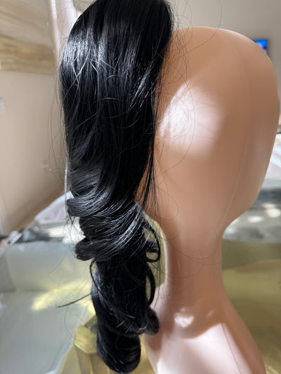 Tillstyle  black clip in ponytail clip in pony tail real hair like synthetic  premium fibre