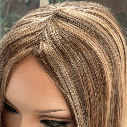 Till style human Hair Topper for women Brown ombre blonde Highlights