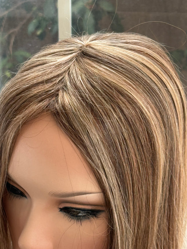 Till style human Hair Topper for women Brown ombre blonde Highlights