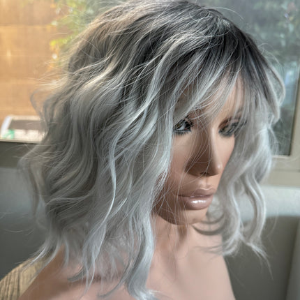 Tillstyle short  silver grey bob wigs for women loose body wave /bangs