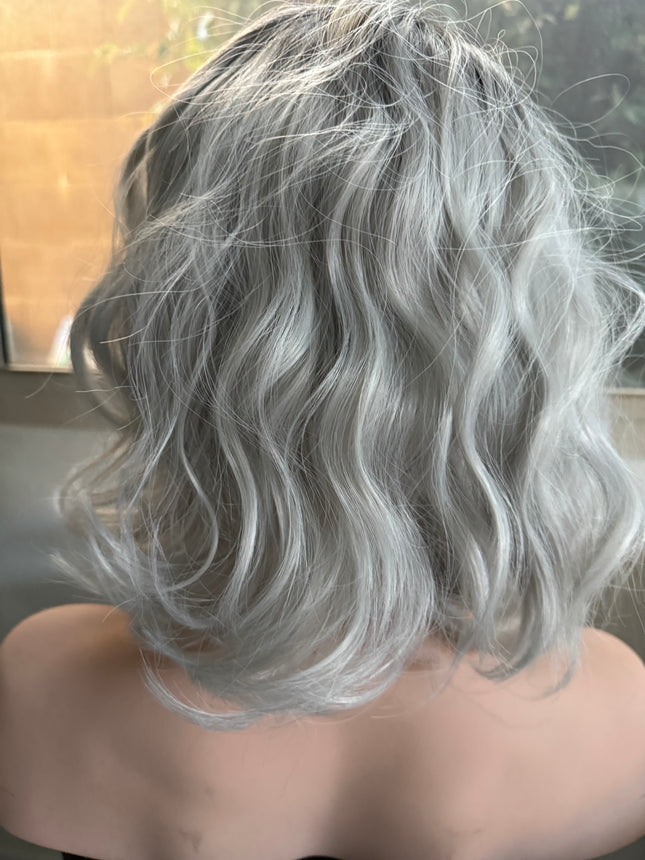 Tillstyle short  silver grey bob wigs for women loose body wave /bangs