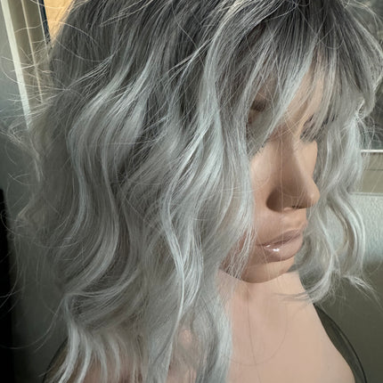 Tillstyle short  silver grey bob wigs for women loose body wave /bangs