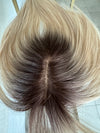 Till style remy human Hair Toppers with bangs bleach blonde brown roots