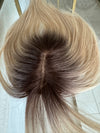 Till style remy human Hair Toppers with bangs bleach blonde brown roots