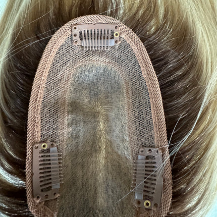 Till style remy human Hair Toppers with bangs bleach blonde brown roots