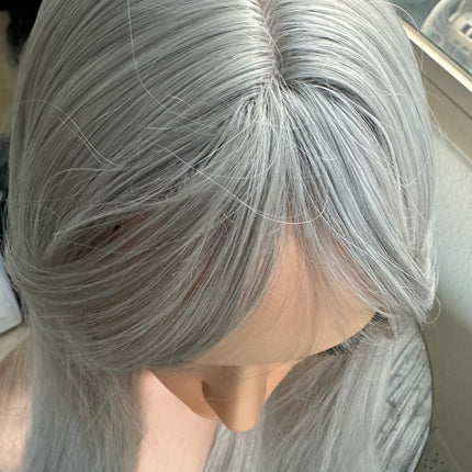 Tillstyle long grey wig with bangs straight wig  with bangs for women 26 inch