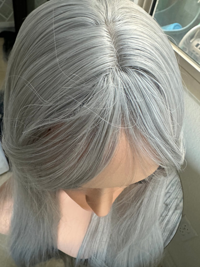 Tillstyle long grey wig with bangs straight wig  with bangs for women 26 inch