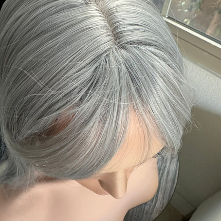 Tillstyle long grey wig with bangs straight wig  with bangs for women 26 inch