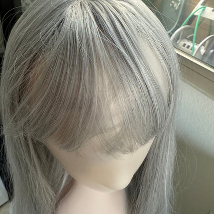 Tillstyle long silver grey wig with bangs straight wig for women 26 inch