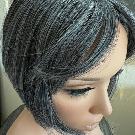 Tillstyle salt and pepper grey hair topper with bangs