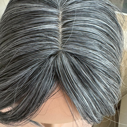 Tillstyle salt and pepper grey hair topper with bangs