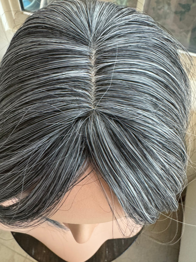 Tillstyle salt and pepper grey hair topper with bangs