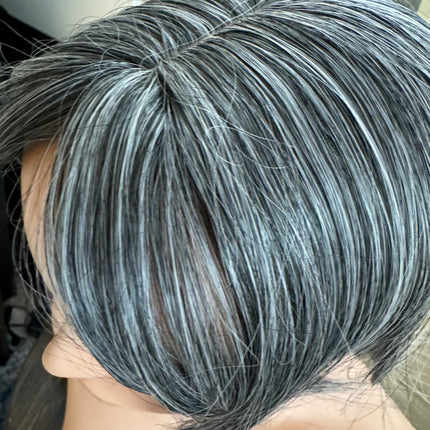 Tillstyle salt and pepper grey hair topper with bangs