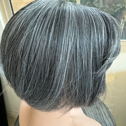 Tillstyle salt and pepper grey hair topper with bangs