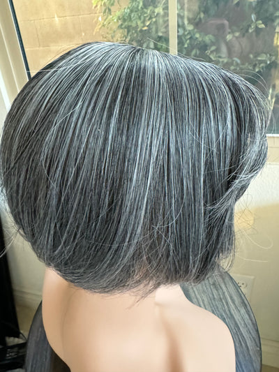 Tillstyle salt and pepper grey hair topper with bangs