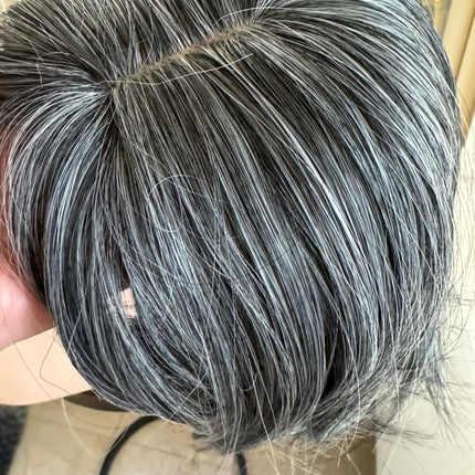 Tillstyle salt and pepper grey hair topper with bangs