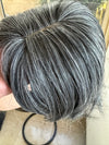 Tillstyle salt and pepper grey hair topper with bangs