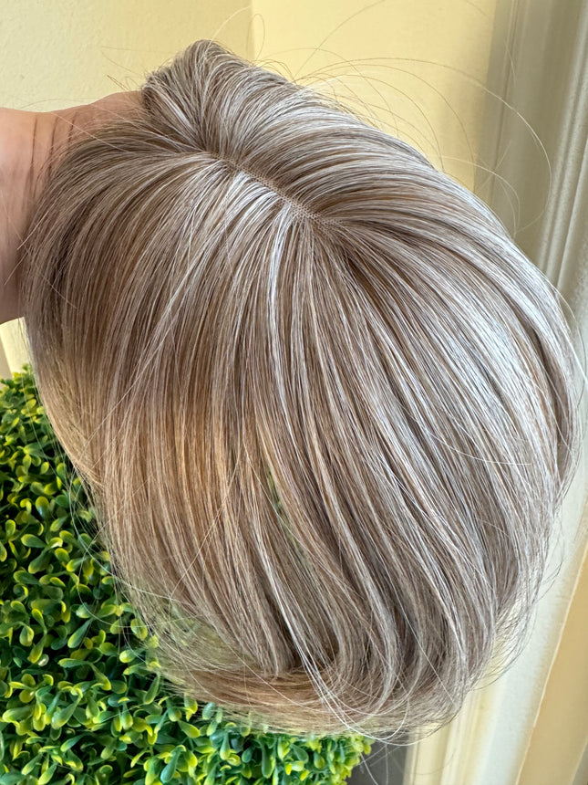 Tillstyle ash blonde grey highlighted hair topper with bangs