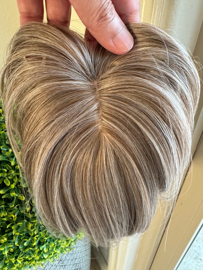 Tillstyle ash blonde grey highlighted hair topper with bangs