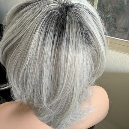 Tillstyle silver with dark roots layered wig /short wig