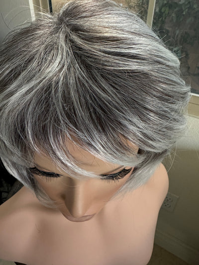 Tillstyle grey layered wig /with pale white ends /short pixy  wig