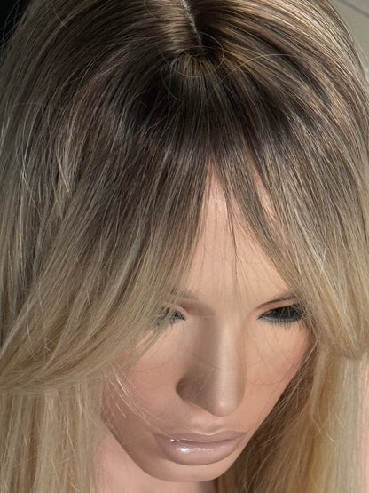 Tillstyle  blonde with ash brown roots hair toppers with bangs