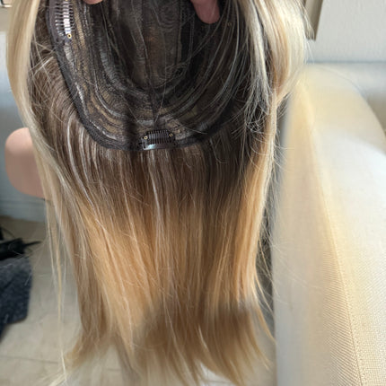 Tillstyle  blonde with ash brown roots hair toppers with bangs