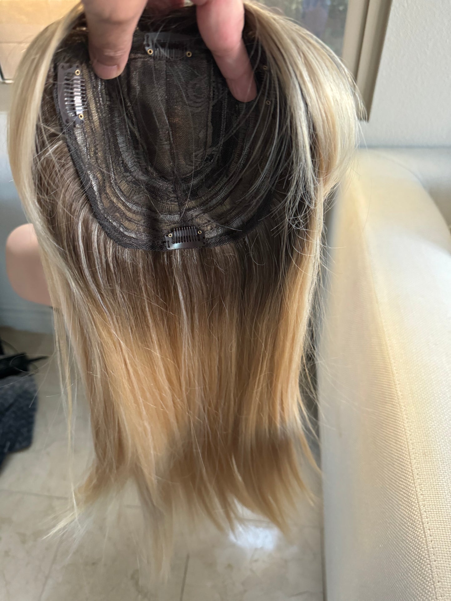 Tillstyle  blonde with ash brown roots hair toppers with bangs
