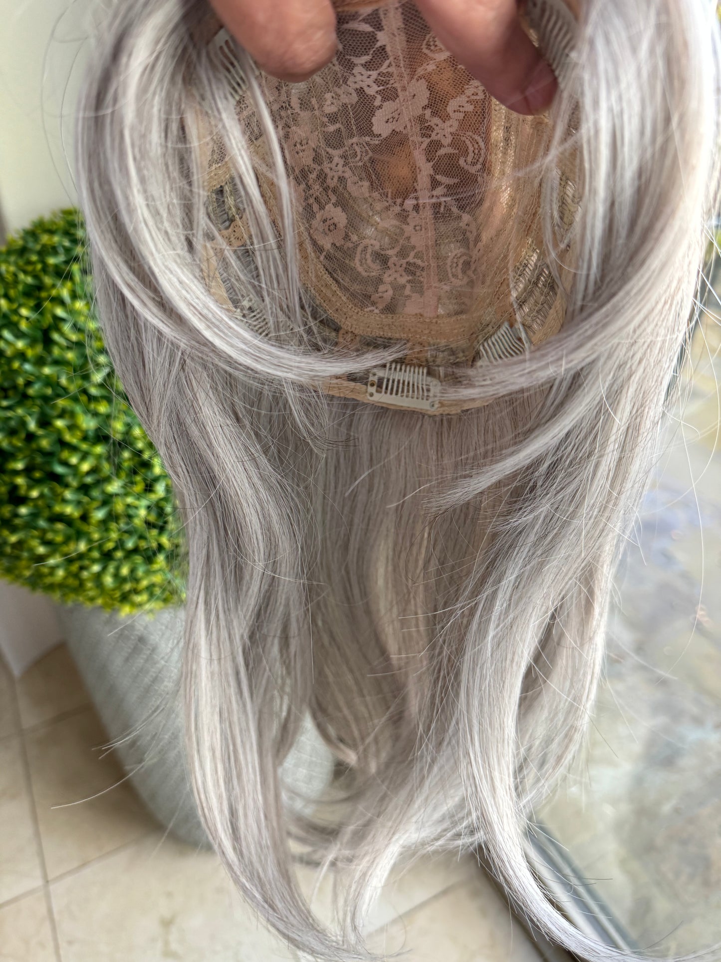 Till style white grey  hair toppers for women / layered /bangs