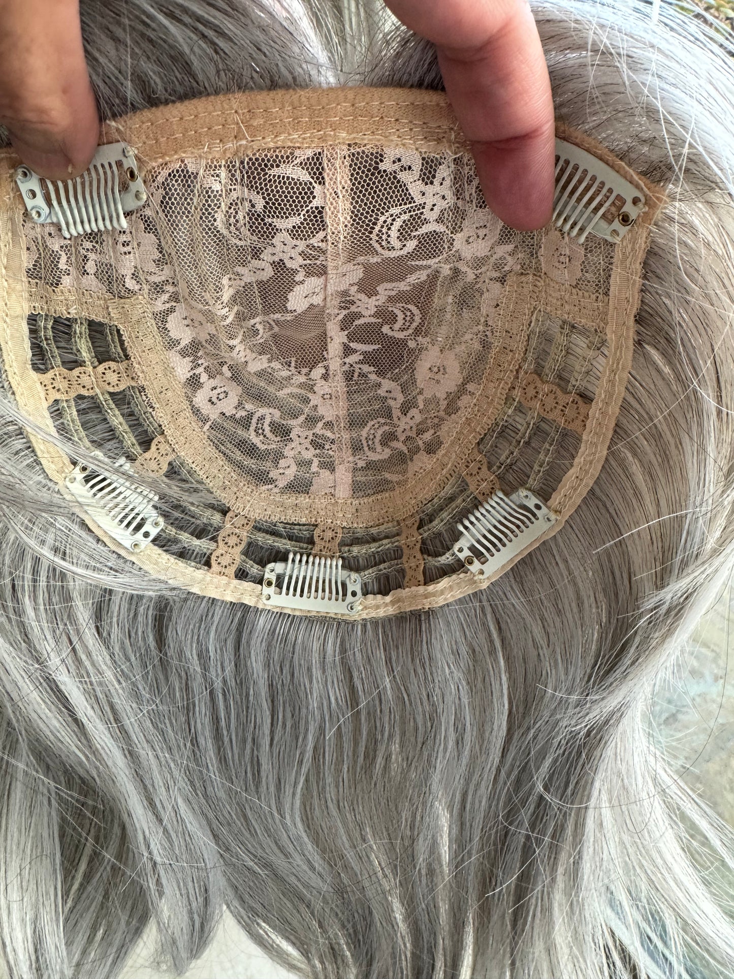 Till style white grey  hair toppers for women / layered /bangs