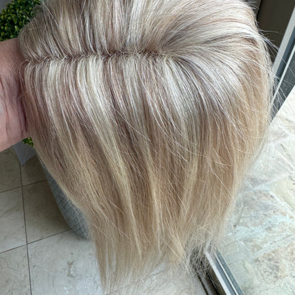 Human hair topper with mono base bleach Blonde highlighted