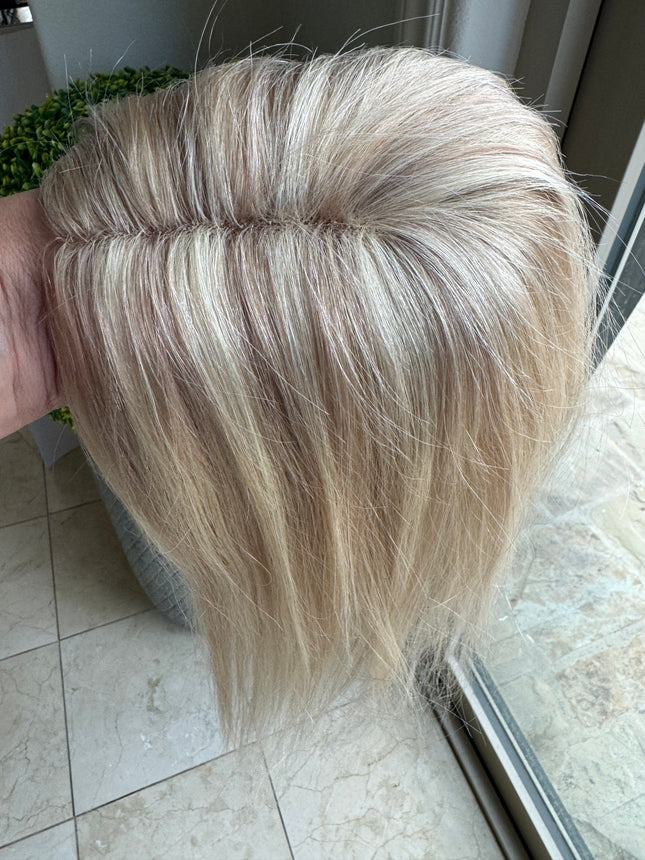 Human hair topper with mono base bleach Blonde highlighted