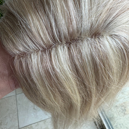 Human hair topper with mono base bleach Blonde highlighted