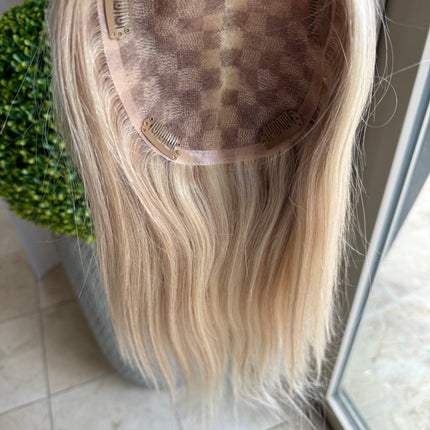 Human hair topper with mono base bleach Blonde highlighted