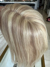 Human hair topper with mono base  Blonde ash brown highlighted
