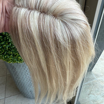 Human hair topper with mono base bleach Blonde highlighted