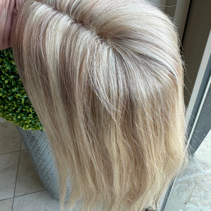 Human hair topper with mono base bleach Blonde highlighted