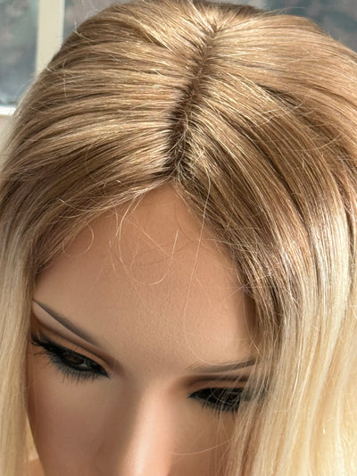 Tillstyle human hair topper with mono base Blonde with ash blonde roots