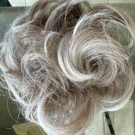 Tillstyle  white grey blonde messy hair bun curly hair