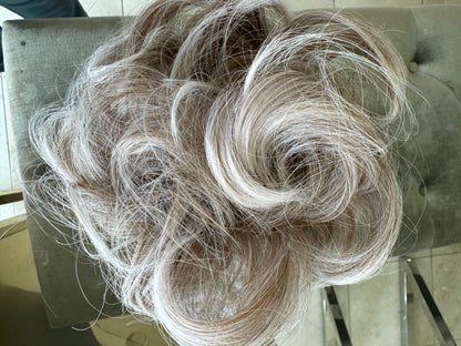 Tillstyle  white grey blonde messy hair bun curly hair