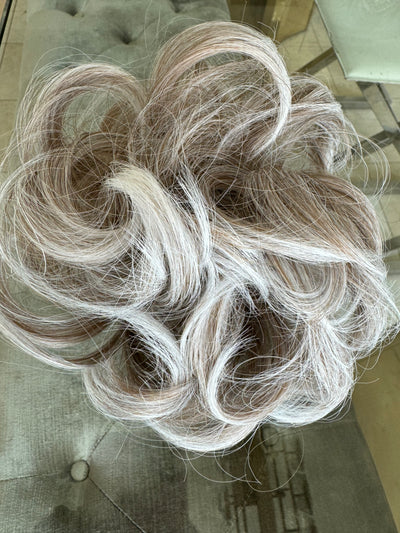 Tillstyle  white grey blonde messy hair bun curly hair