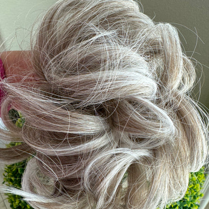 Tillstyle  white grey blonde messy hair bun curly hair