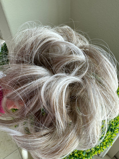 Tillstyle  white grey blonde messy hair bun curly hair