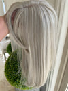 Till style white silver grey hair toppers for women  with butterfly bangs