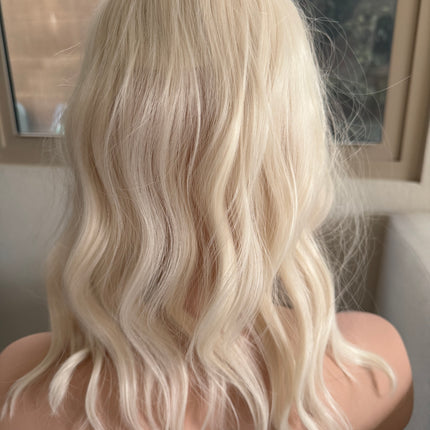 Till style platinum blonde hair toppers for women  with butterfly bangs loose body wave