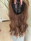 Till style medium brown hair toppers for women  with butterfly bangs loose body wave
