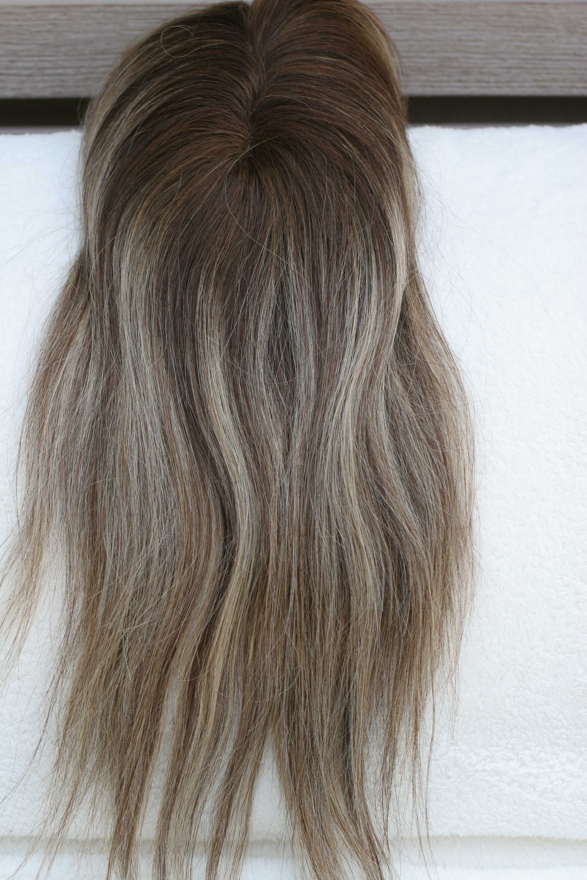 Till style ash blonde dark brown highlighted Human Hair Topper For Women|Mono Base